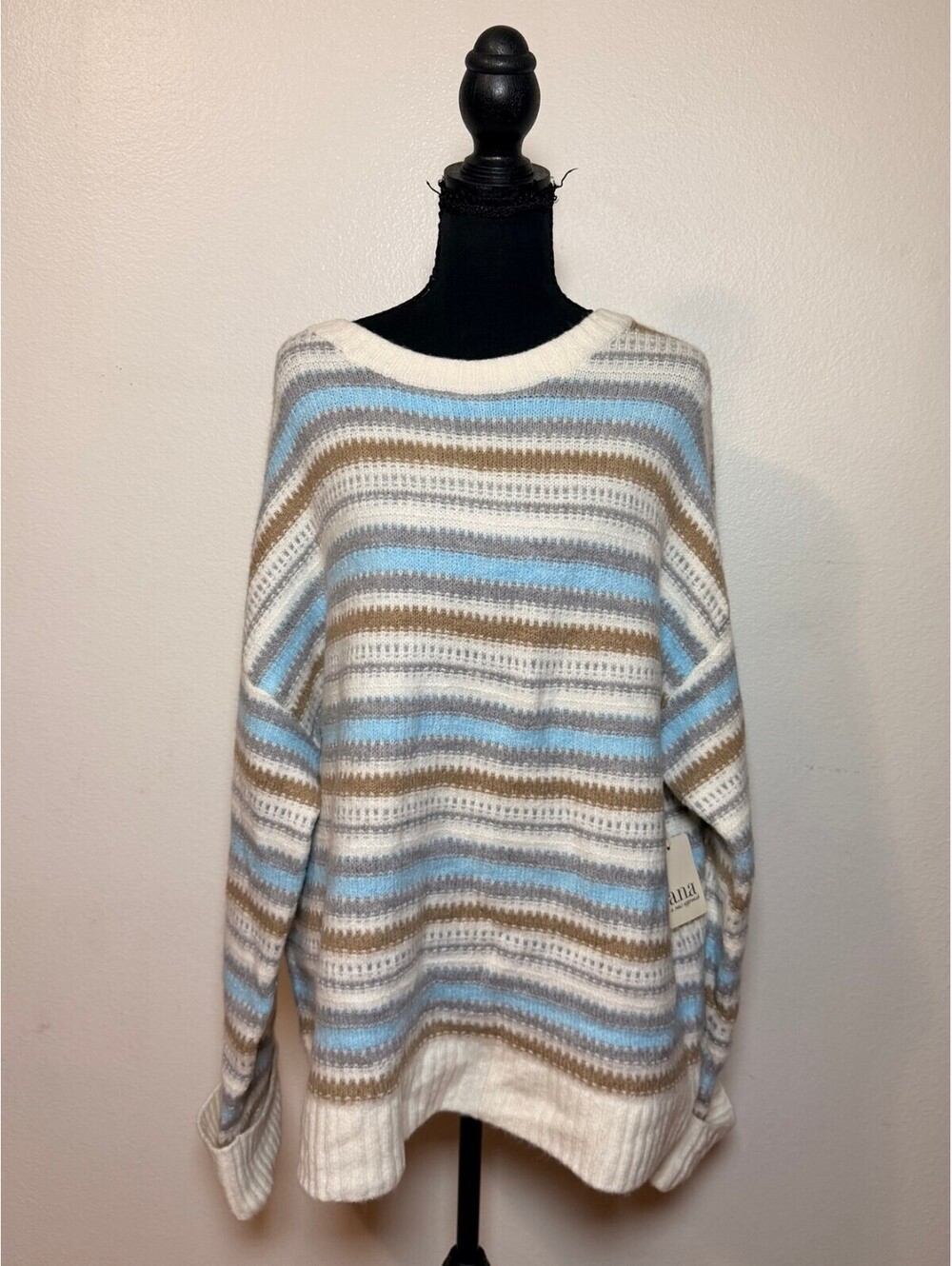 a.n.a Blue Stripe Combo Striped Sweater XL Fall